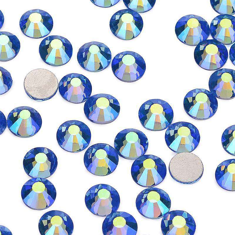 Light Sapphire AB non-hotfix flatback glass rhinestones — iridescent Aurora Borealis coating