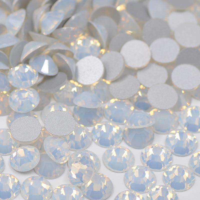 White Opal non-hotfix flatback glass rhinestones — milky opalescent finish