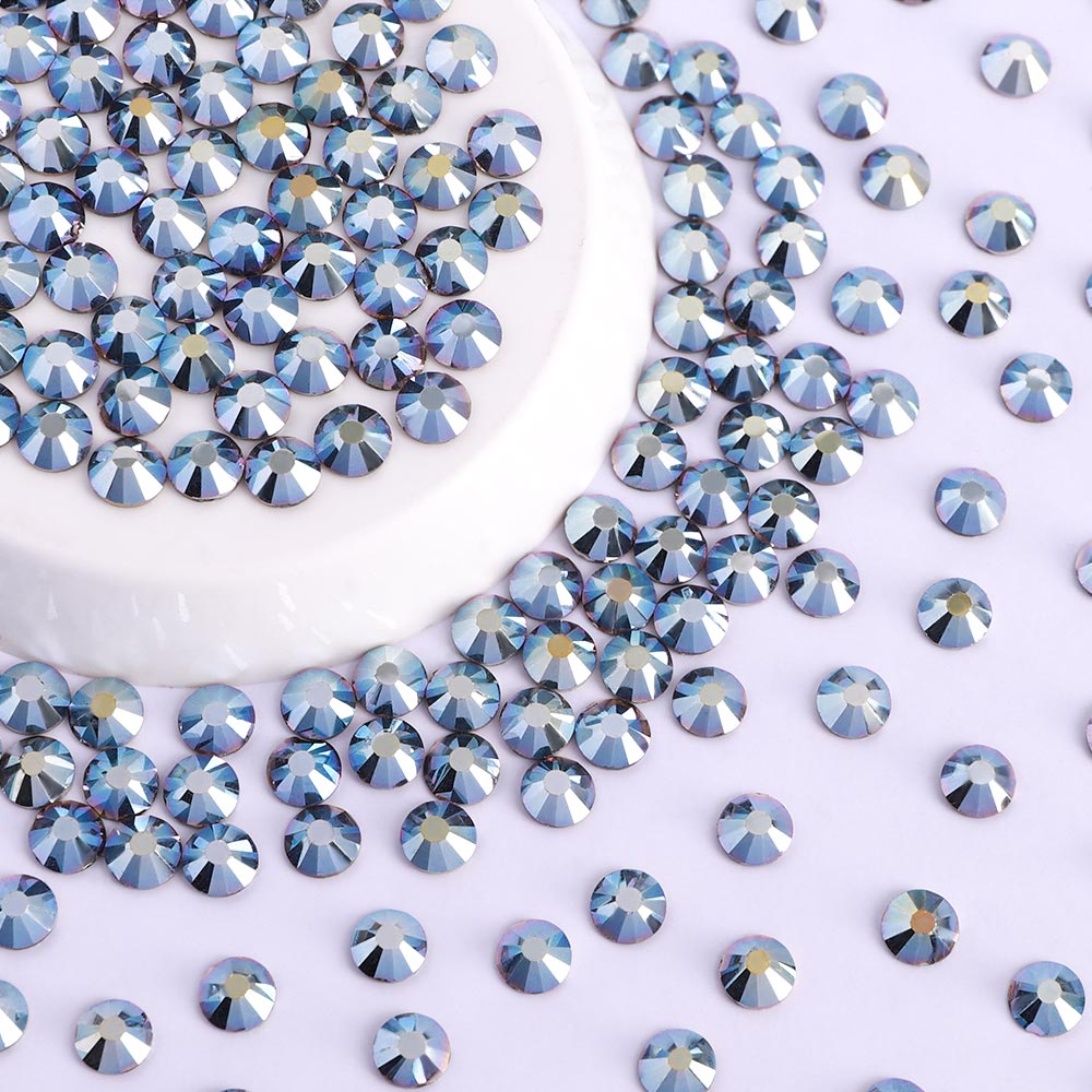 Sky Blue Metal non-hotfix flatback glass rhinestones — mirror-metallic coating