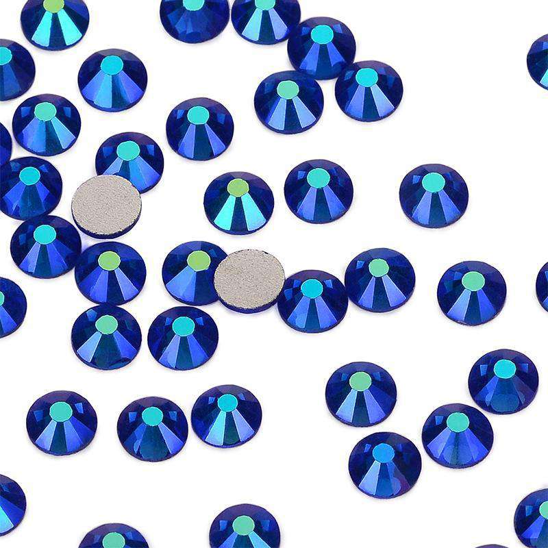 Sapphire AB non-hotfix flatback glass rhinestones — iridescent Aurora Borealis coating