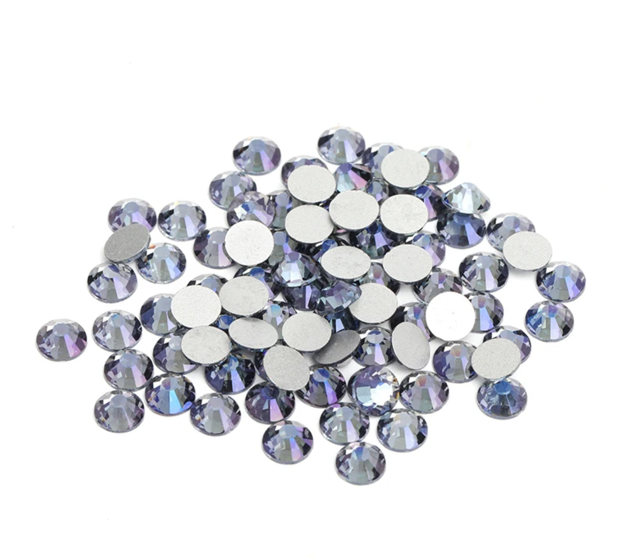 Purple Ghost non-hotfix flatback glass rhinestones — smoky translucent finish