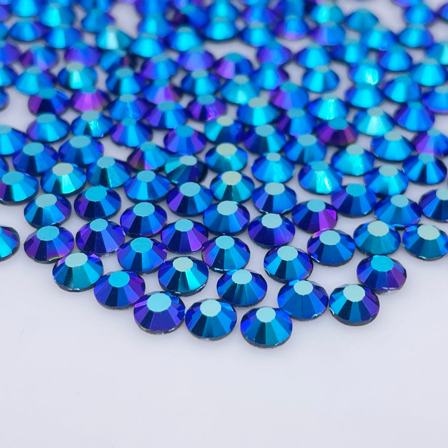 Montana AB non-hotfix flatback glass rhinestones — iridescent Aurora Borealis coating
