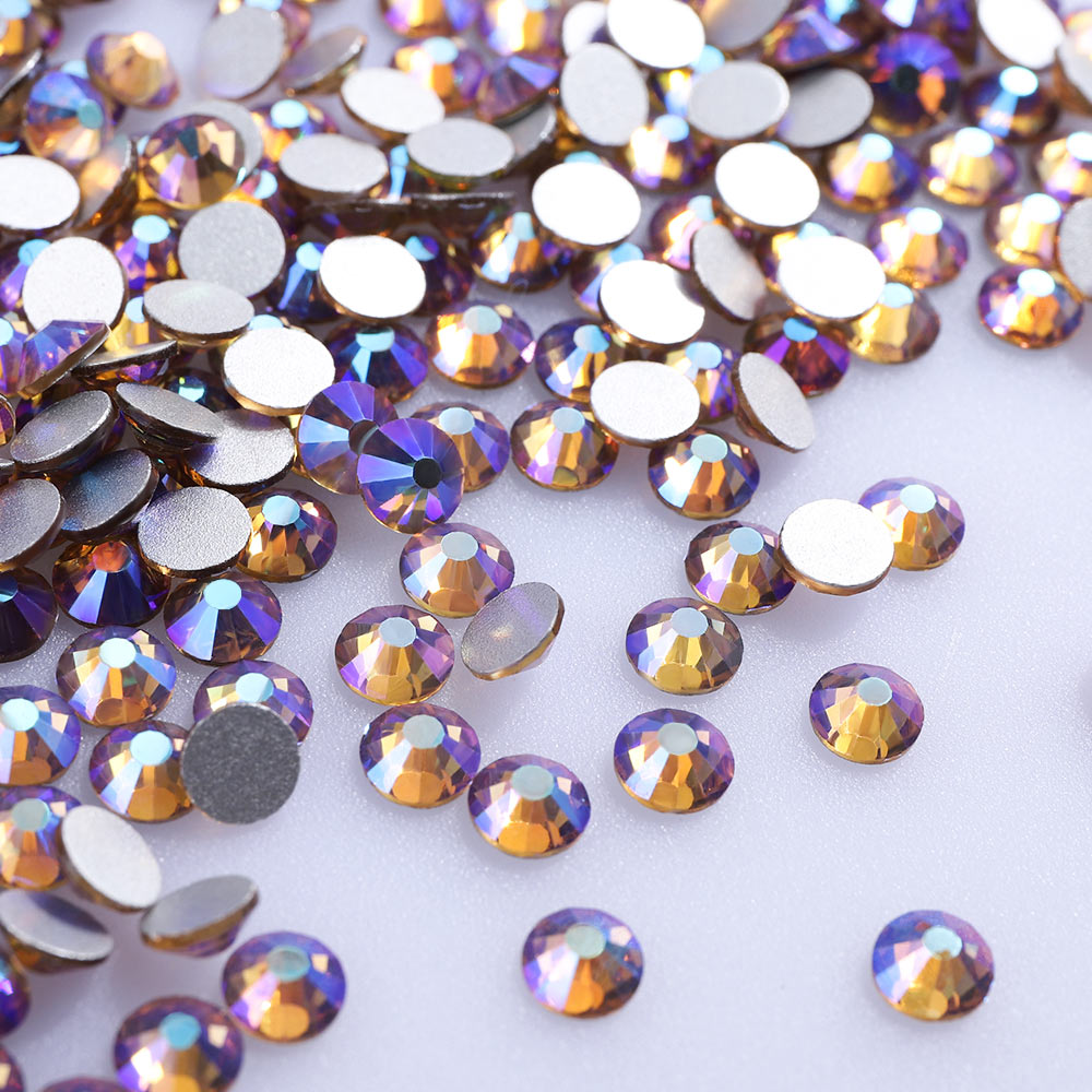 Light Colorado Topaz AB non-hotfix flatback glass rhinestones — iridescent Aurora Borealis coating