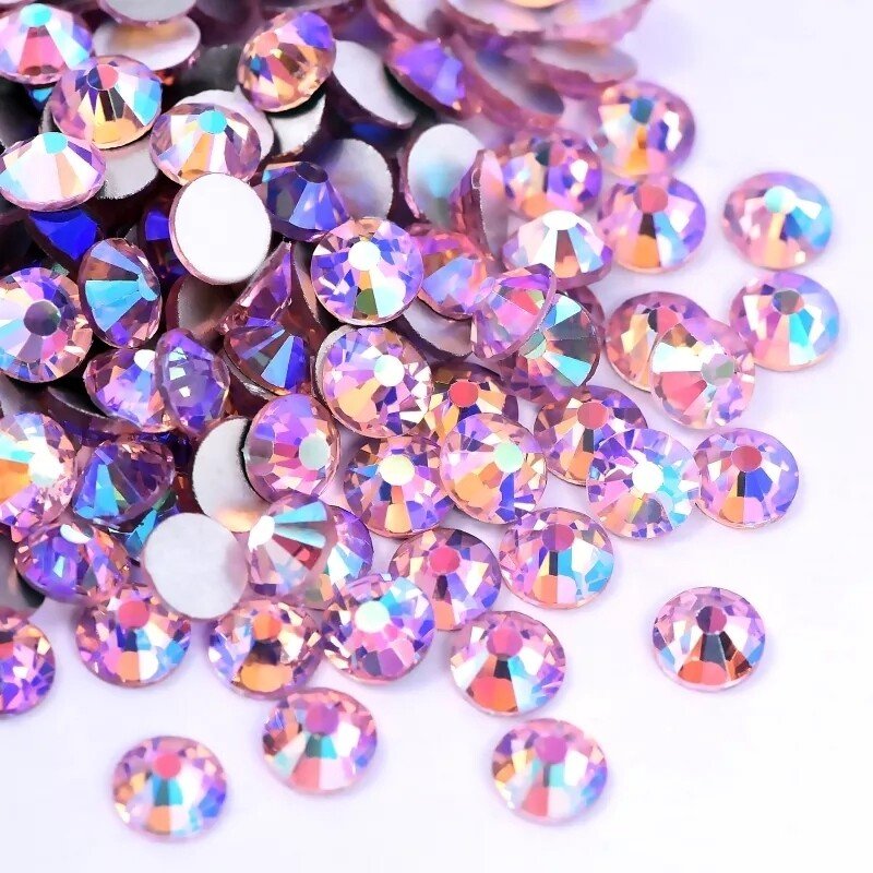 Light Pink AB non-hotfix flatback glass rhinestones — iridescent Aurora Borealis coating