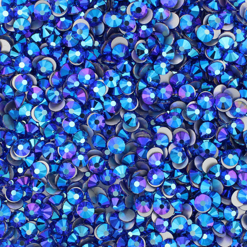Light Sapphire AB rhinestones shown loose to show sparkle and cut
