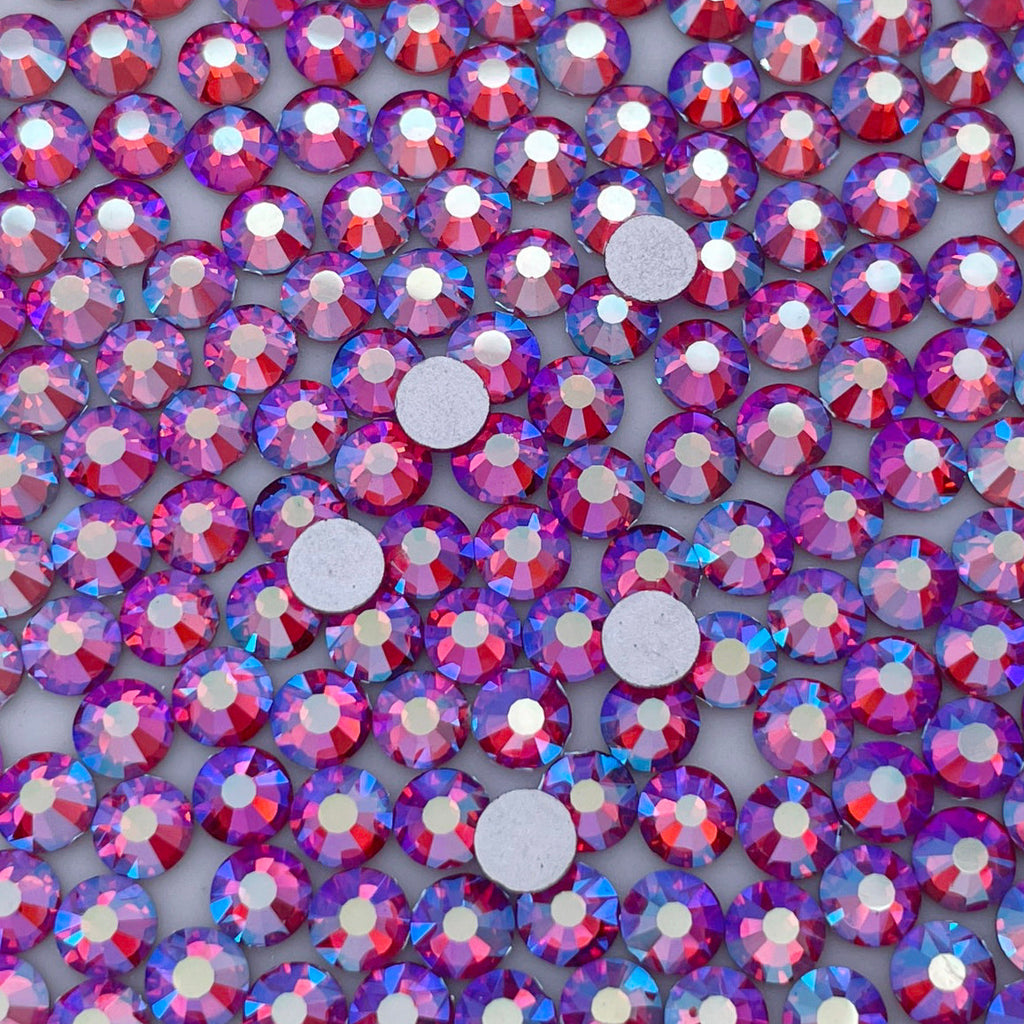 Rose AB non-hotfix flatback glass rhinestones — iridescent Aurora Borealis coating