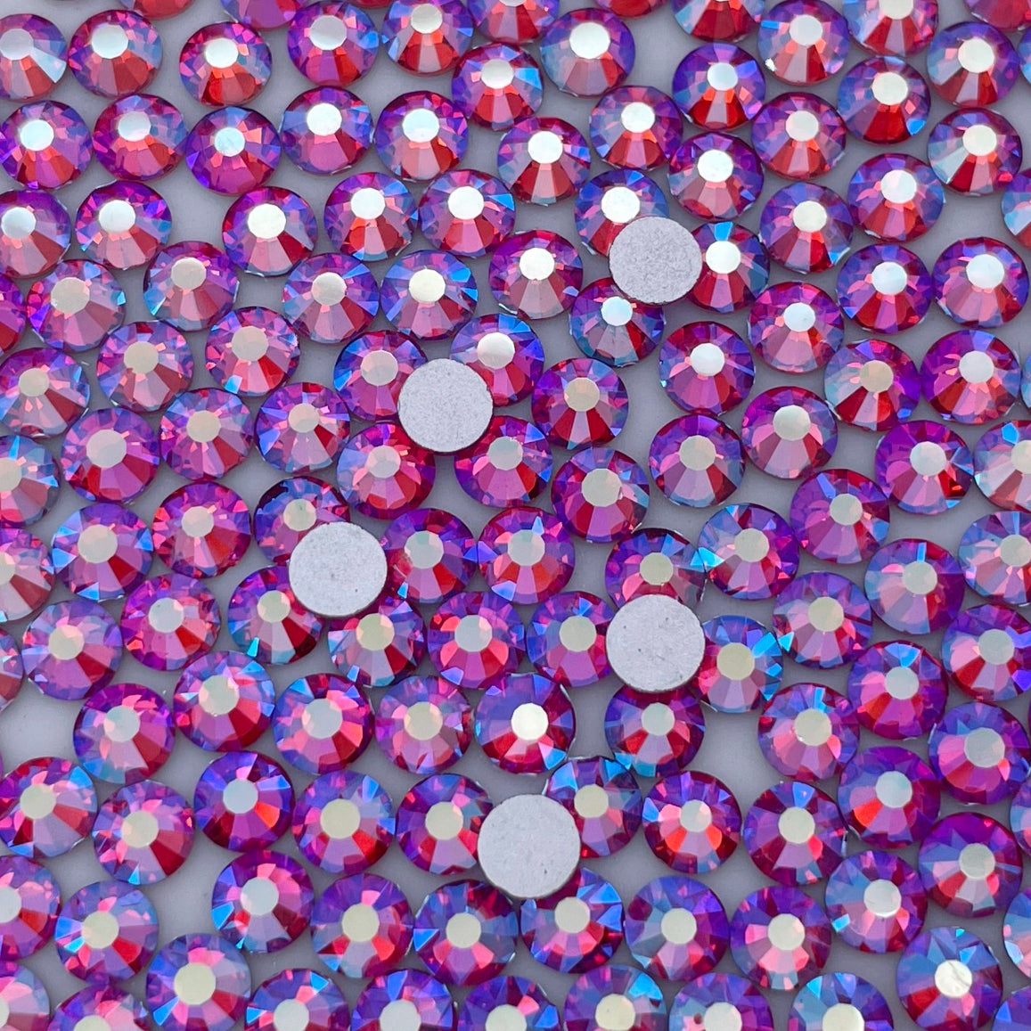 Rose AB non-hotfix flatback glass rhinestones — iridescent Aurora Borealis coating