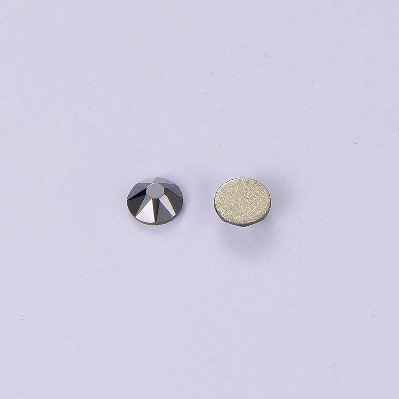 Jet Hematite non-hotfix flatback glass rhinestones — reflective gunmetal finish