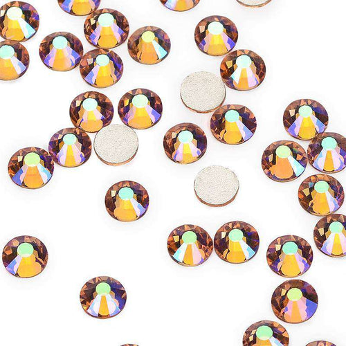Champagne AB non-hotfix flatback glass rhinestones — iridescent Aurora Borealis coating