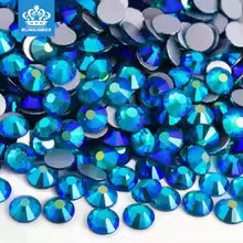 Peacock Blue AB non-hotfix flatback glass rhinestones — iridescent Aurora Borealis coating