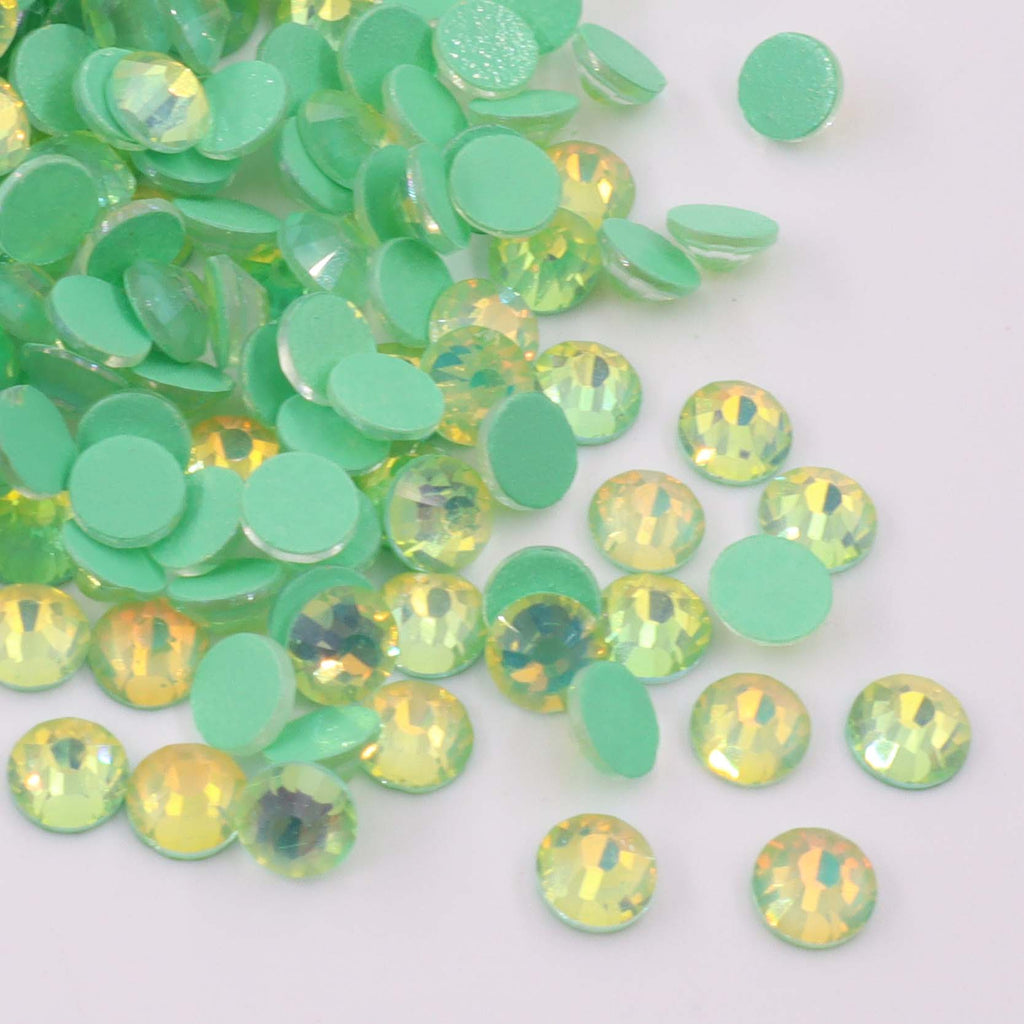 Emerald Luminous Opal non-hotfix flatback glass rhinestones — glowing opalescent finish
