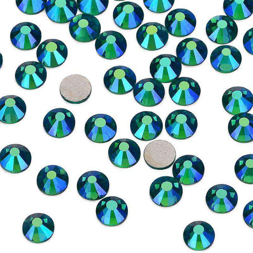 Blue Zircon AB non-hotfix flatback glass rhinestones — iridescent Aurora Borealis coating