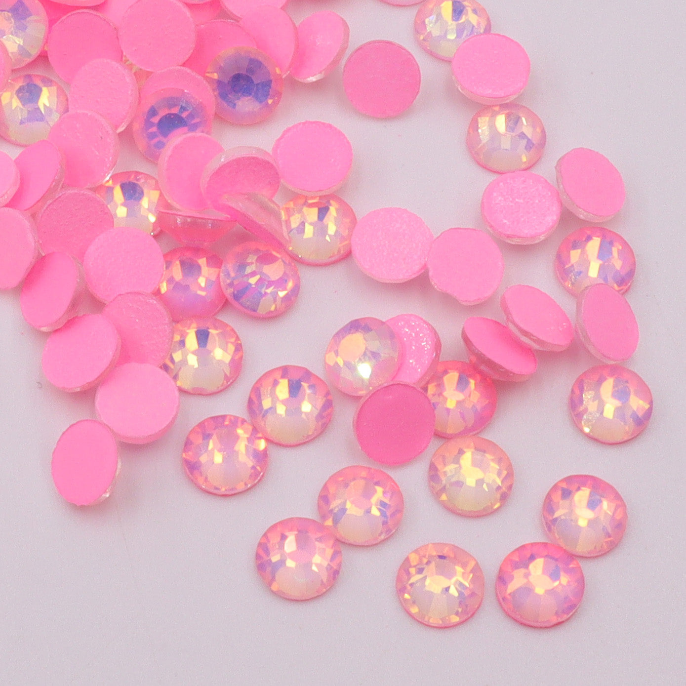 Light Pink Luminous Opal non-hotfix flatback glass rhinestones — glowing opalescent finish