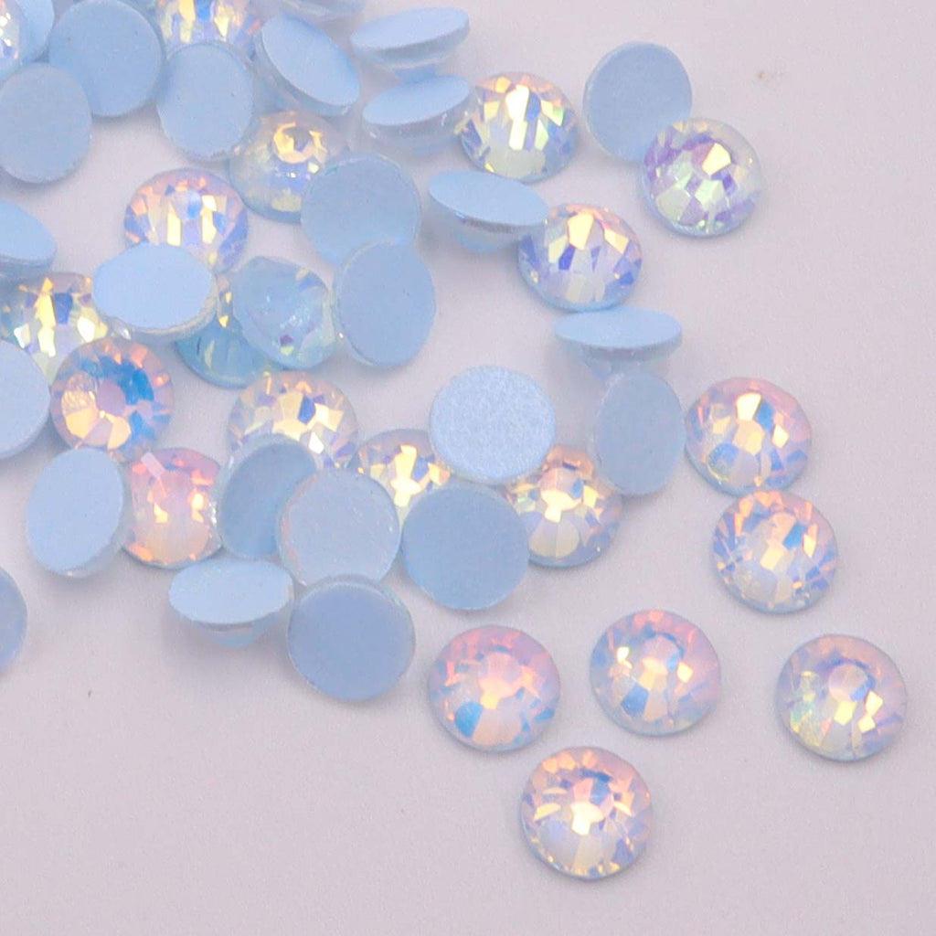 Light Sapphire Luminous Opal non-hotfix flatback glass rhinestones — glowing opalescent finish
