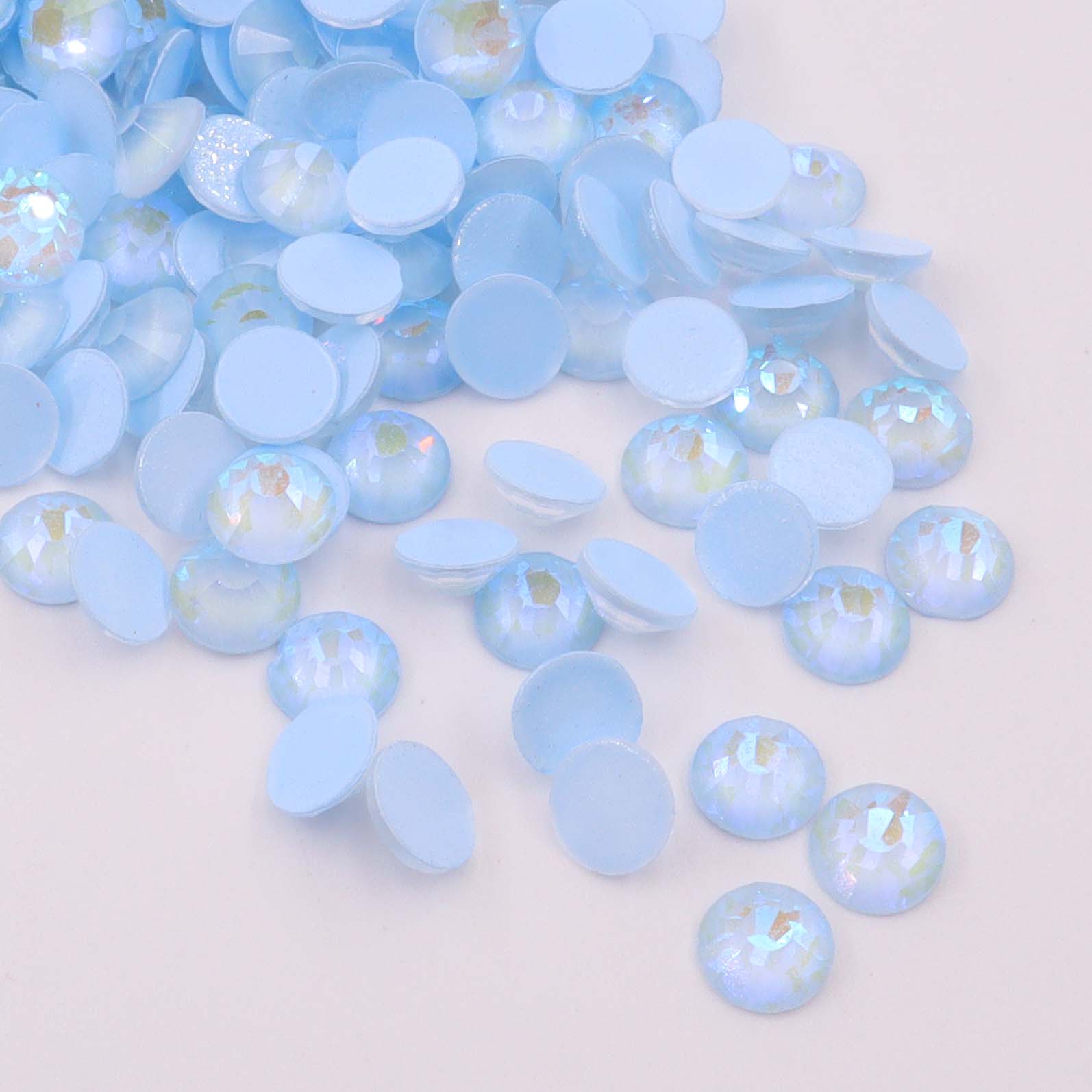 Light Sapphire Luminous rhinestones shown loose to show sparkle and cut
