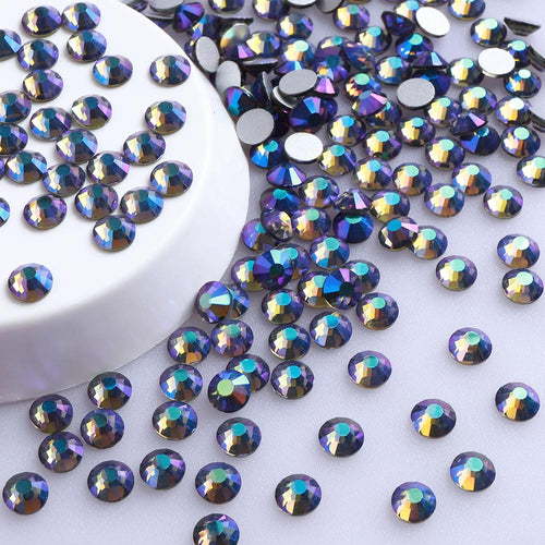 Black Diamond AB non-hotfix flatback glass rhinestones — iridescent Aurora Borealis coating