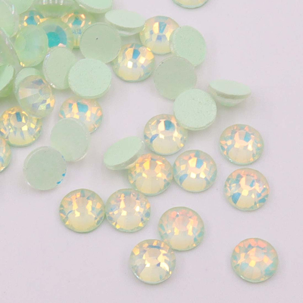 Light Peridot Luminous Opal non-hotfix flatback glass rhinestones — glowing opalescent finish