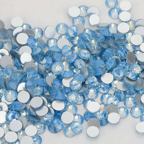Blue Opal non-hotfix flatback glass rhinestones — milky opalescent finish