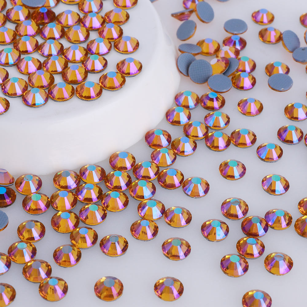 Topaz AB non-hotfix flatback glass rhinestones — iridescent Aurora Borealis coating