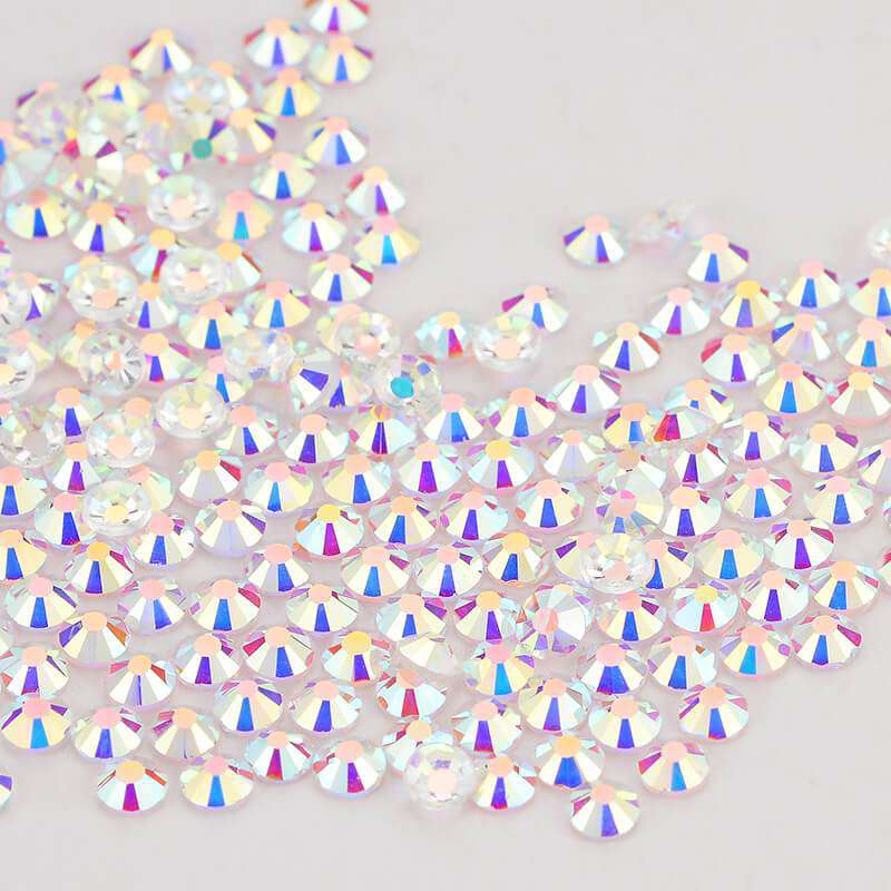 Transparent Crystal AB non-hotfix flatback glass rhinestones — iridescent Aurora Borealis coating