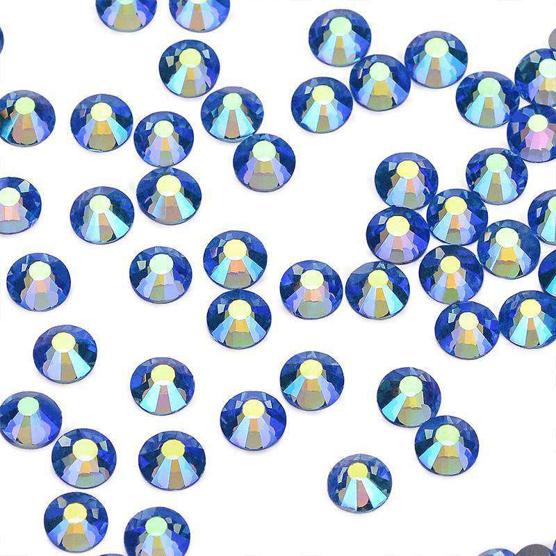 Light Sapphire AB flatback rhinestones size comparison, SS3 to SS60