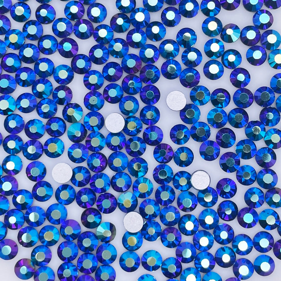Montana AB flatback rhinestones size comparison, SS3 to SS60