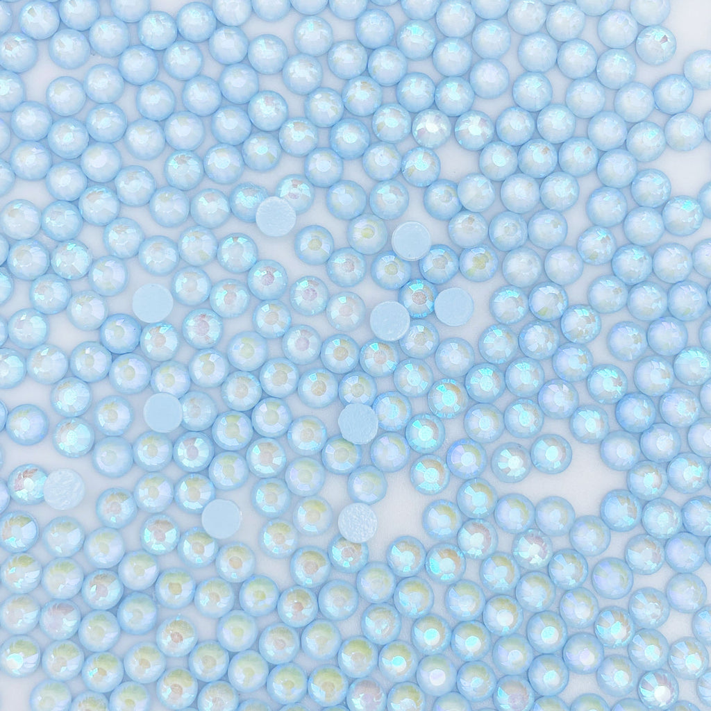 Light Sapphire Luminous flatback rhinestones size comparison, SS3 to SS60