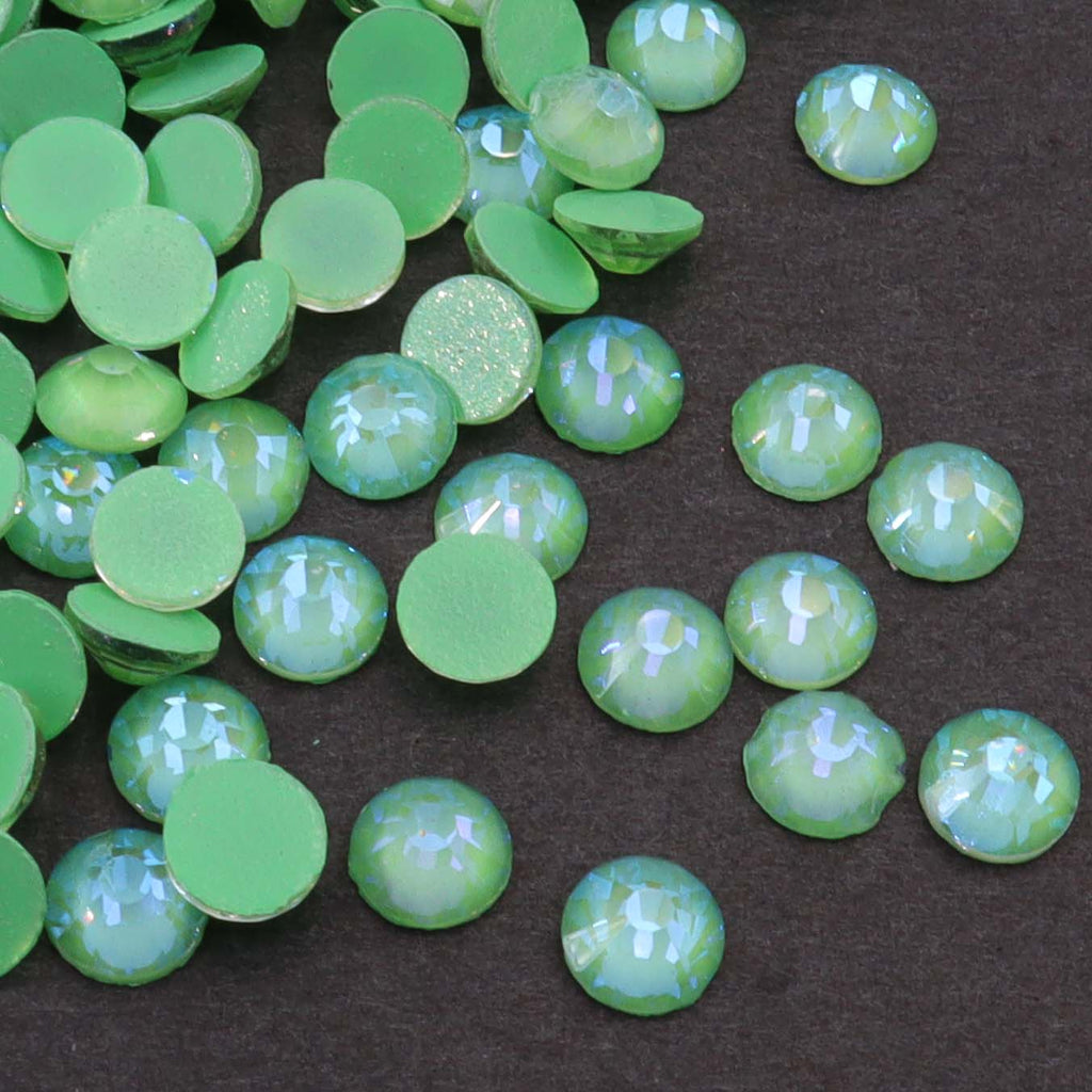 Emerald Luminous rhinestones shown loose to show sparkle and cut