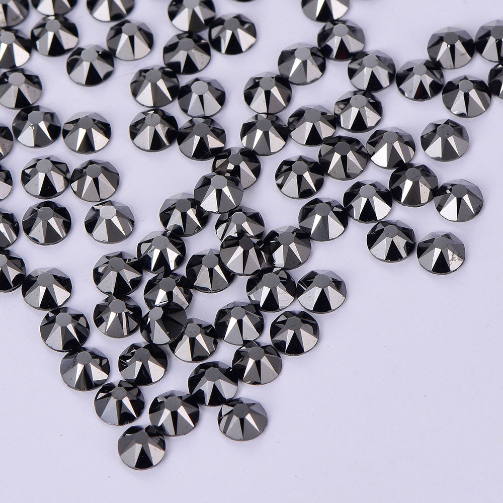 Jet Hematite rhinestones shown loose to show sparkle and cut