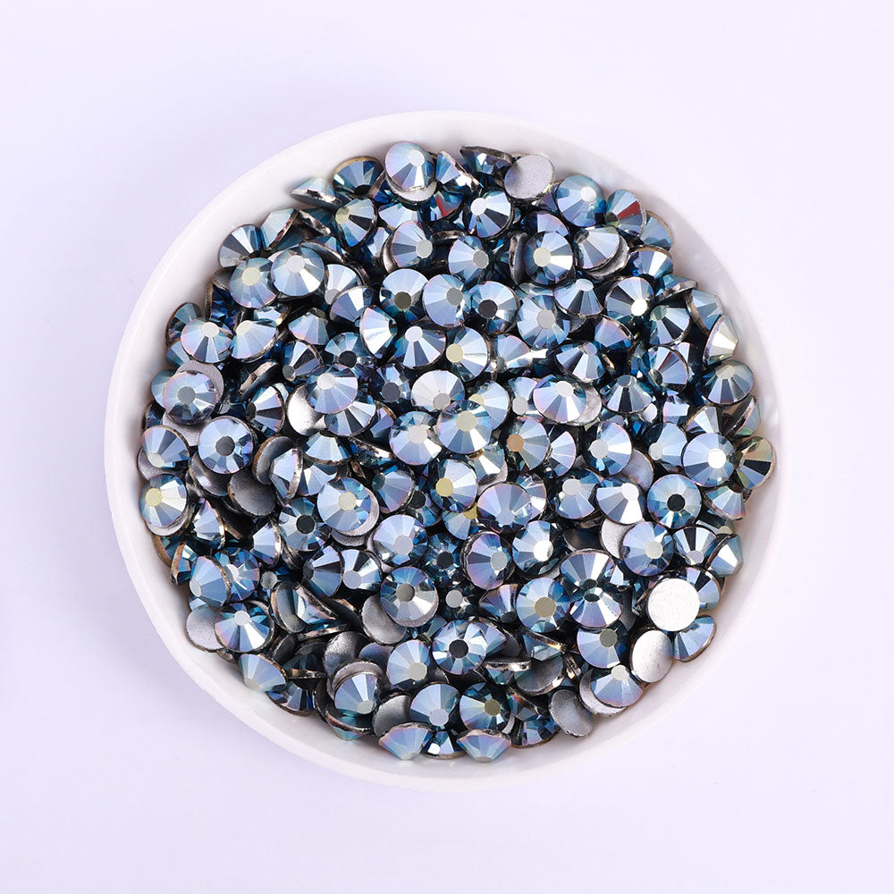 Sky Blue Metal rhinestones shown loose to show sparkle and cut