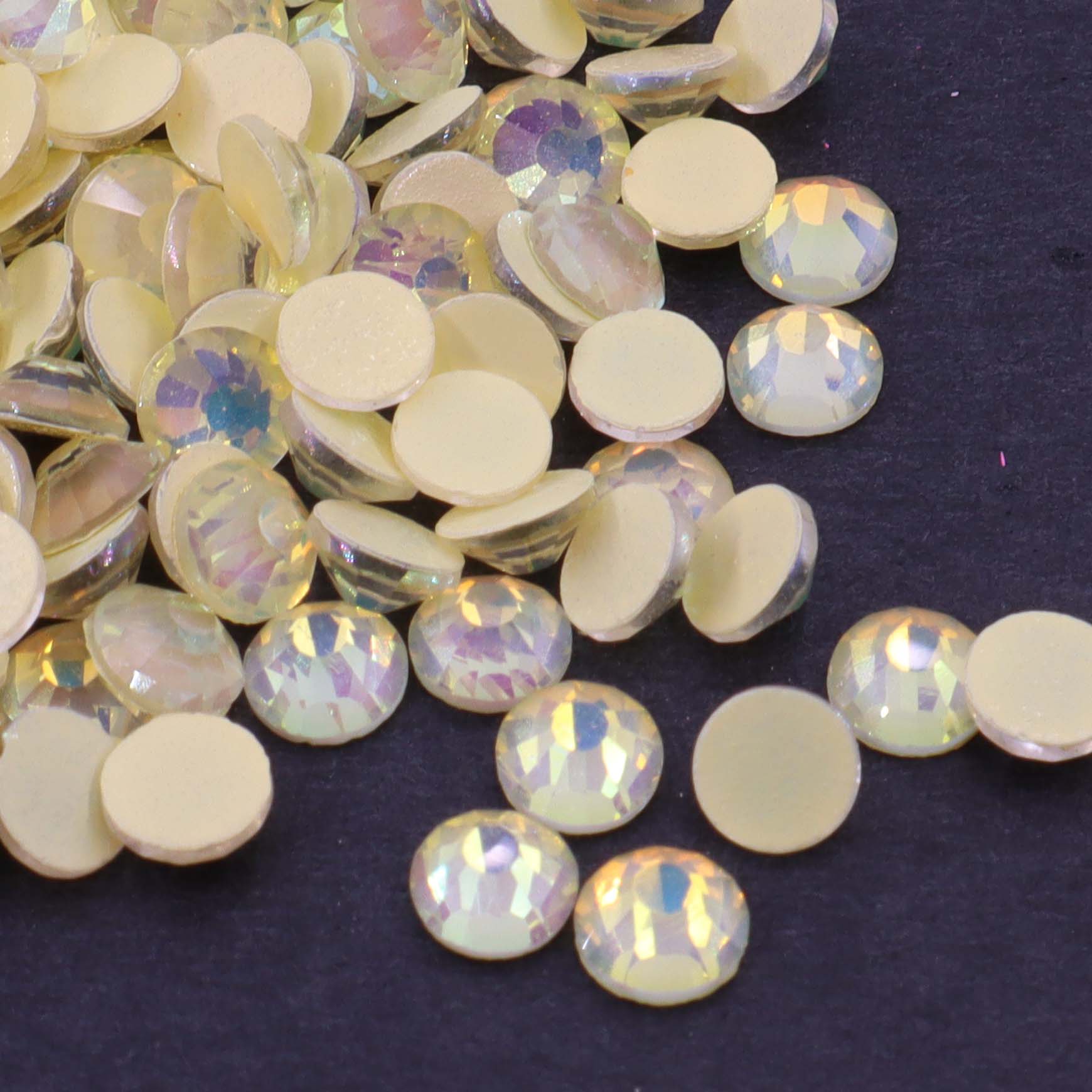 Jonquil Luminous Opal rhinestones shown loose to show sparkle and cut