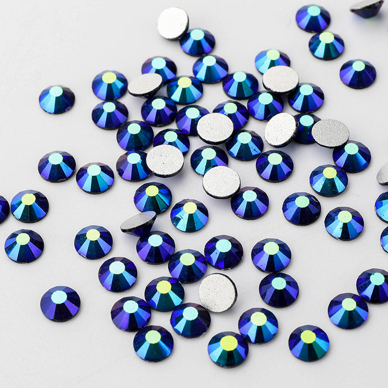 Jet AB rhinestones shown loose to show sparkle and cut