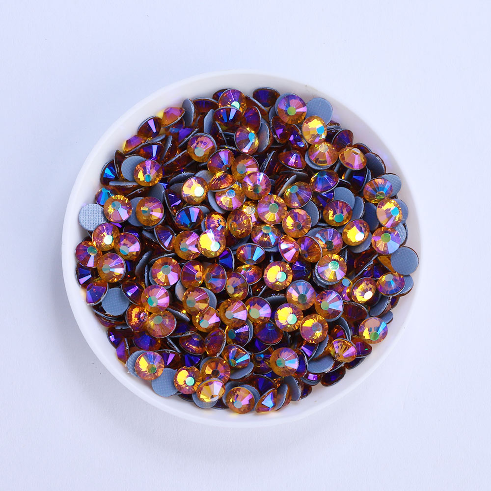 Topaz AB rhinestones shown loose to show sparkle and cut