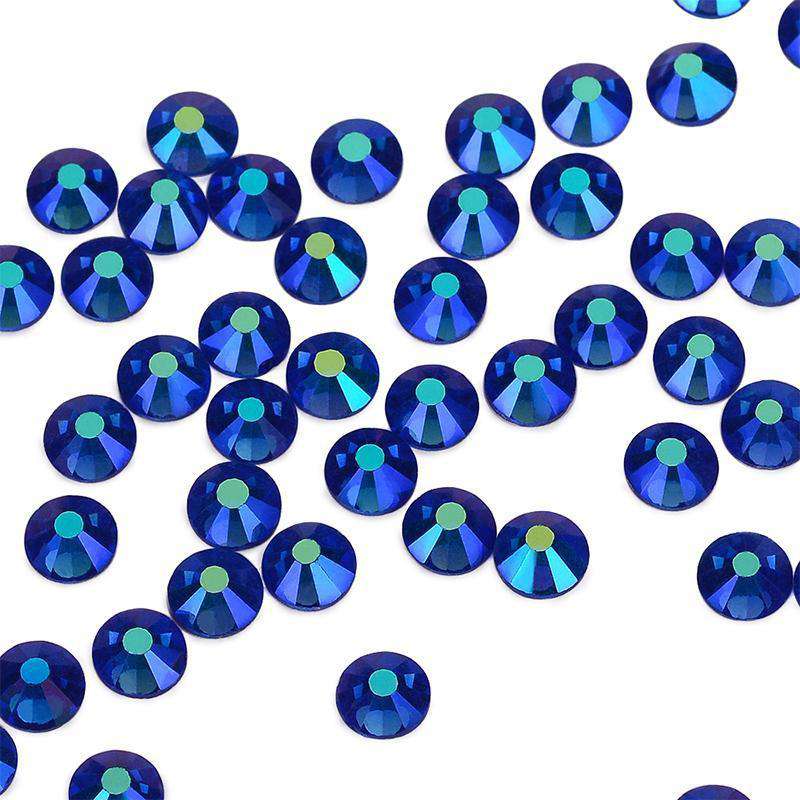 Sapphire AB flatback rhinestones size comparison, SS3 to SS60