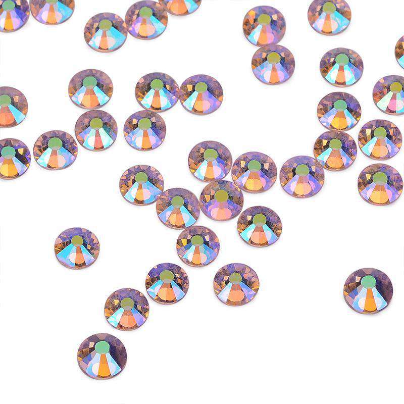 Light Pink AB flatback rhinestones size comparison, SS3 to SS60