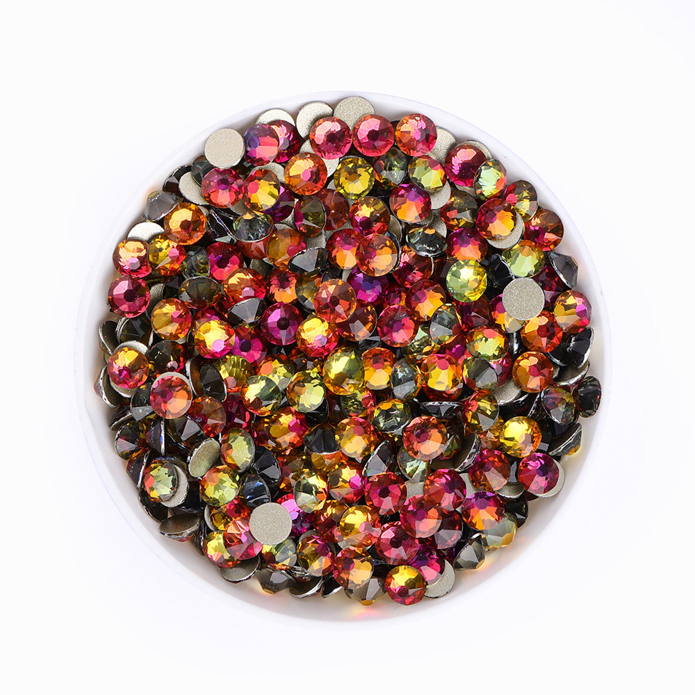 Red Volcanic rhinestones shown loose to show sparkle and cut
