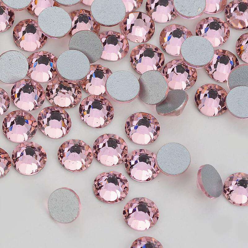 Light Pink flatback rhinestones size comparison, SS3 to SS60