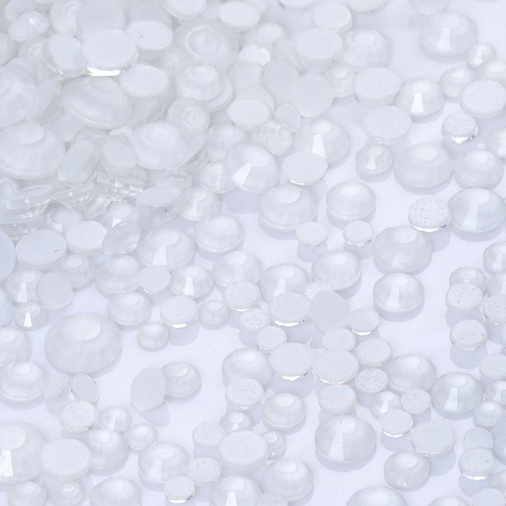 Close-up of White Neon glass rhinestone facets and flat back