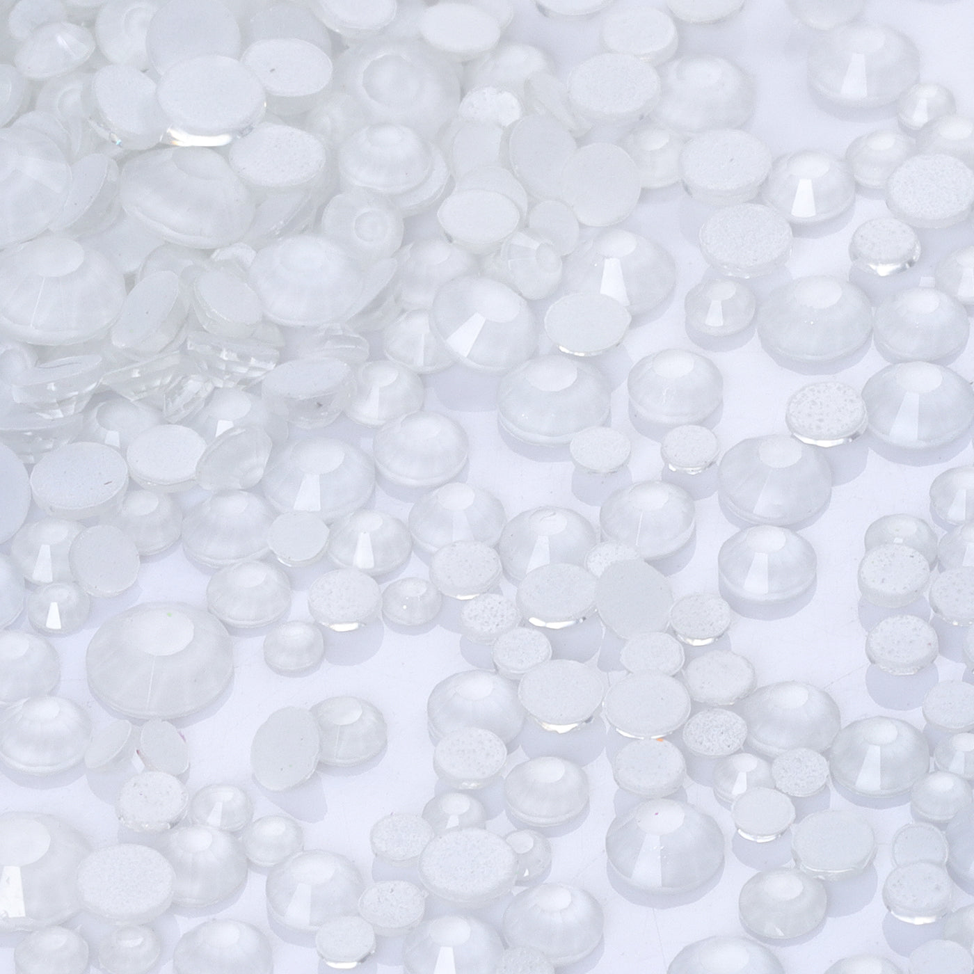 Close-up of White Neon glass rhinestone facets and flat back