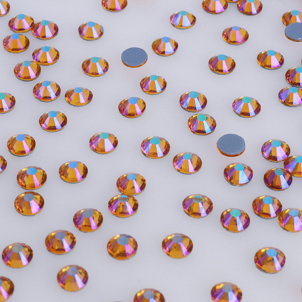 Topaz AB flatback rhinestones size comparison, SS3 to SS60