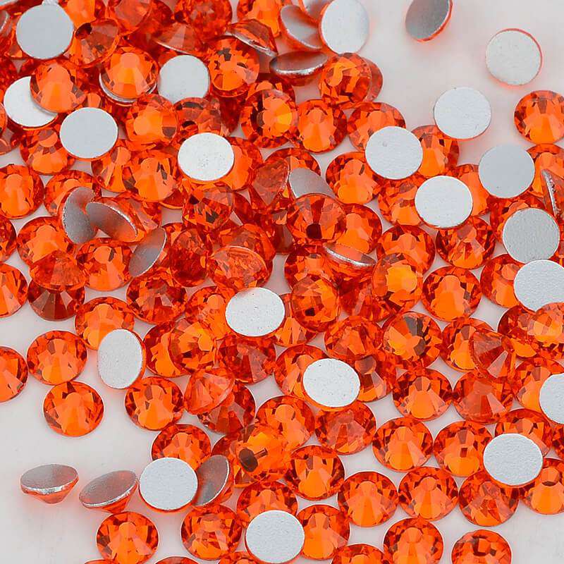 Orange flatback rhinestones size comparison, SS3 to SS60
