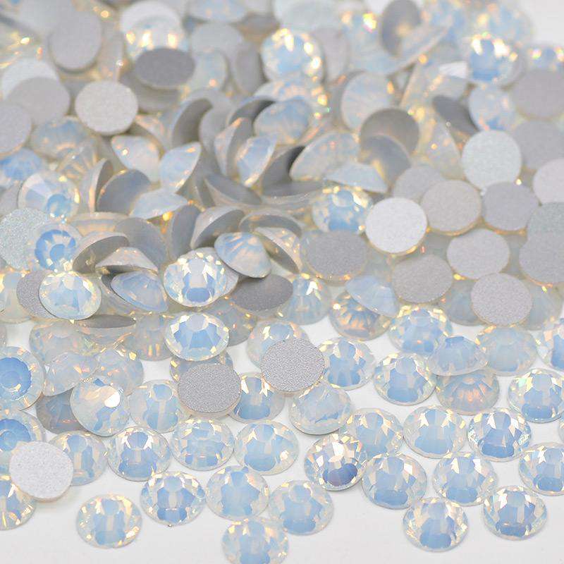 White Opal flatback rhinestones size comparison, SS3 to SS60