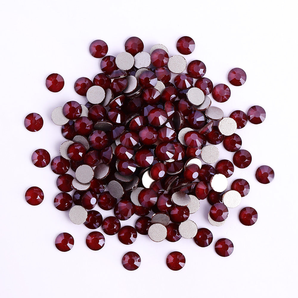 Dark Siam Mocha flatback rhinestones size comparison, SS3 to SS60