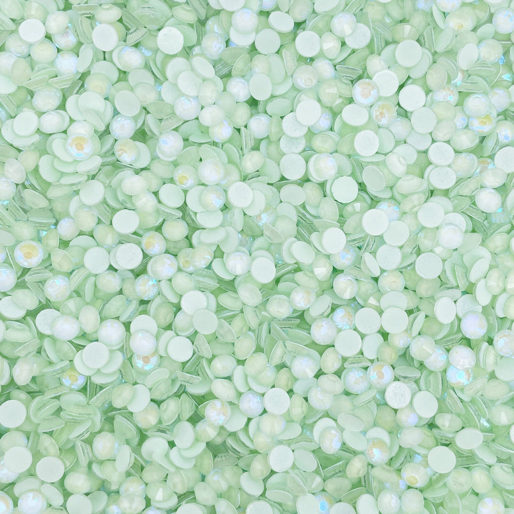 Light Peridot Luminous flatback rhinestones size comparison, SS3 to SS60