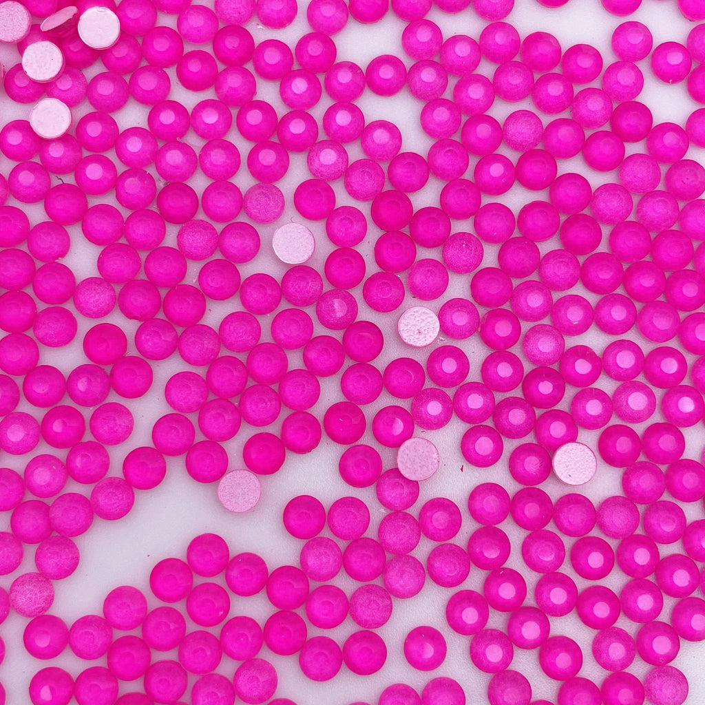 Rose Neon flatback rhinestones size comparison, SS3 to SS60