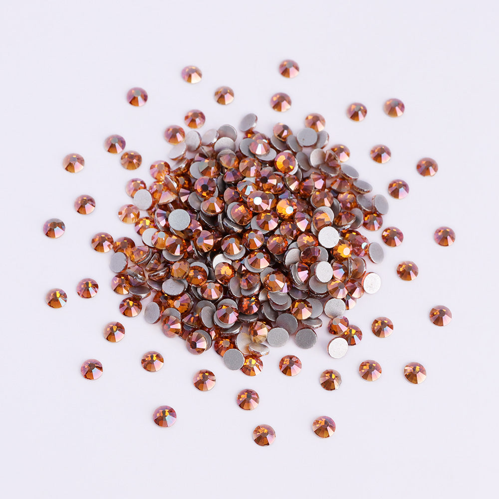 Sunset Glory flatback rhinestones size comparison, SS3 to SS60