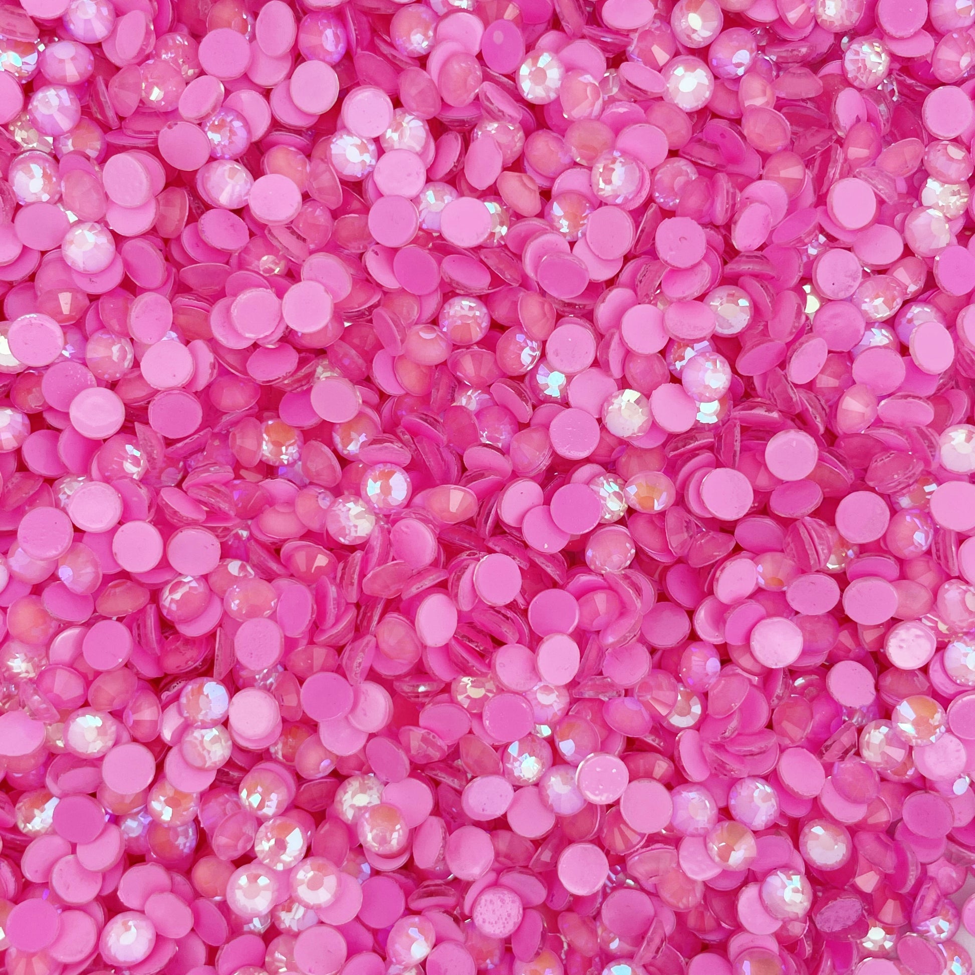 Close-up of Light Pink Luminous glass rhinestone facets and flat back