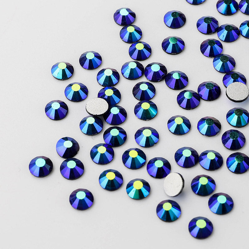 Jet AB flatback rhinestones size comparison, SS3 to SS60