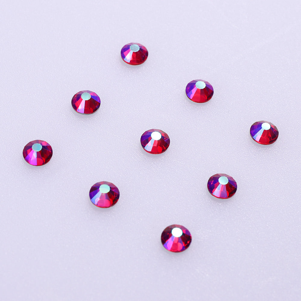 Siam AB flatback rhinestones size comparison, SS3 to SS60