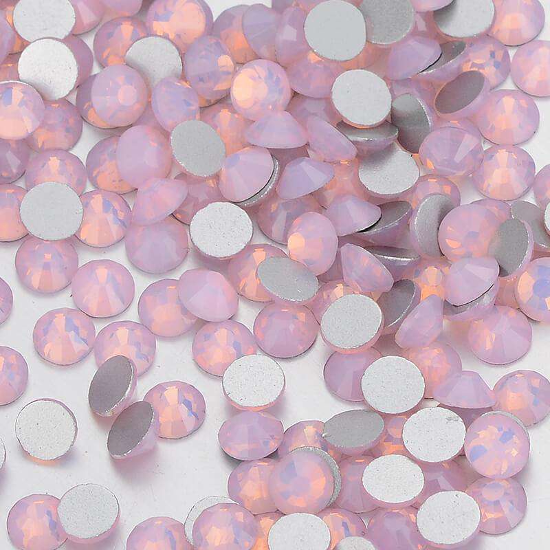 Pink Opal flatback rhinestones size comparison, SS3 to SS60